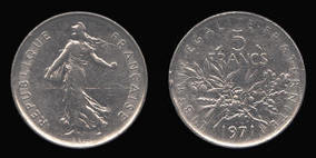 Nickel-Clad Copper-Nickel 5 Francs of 